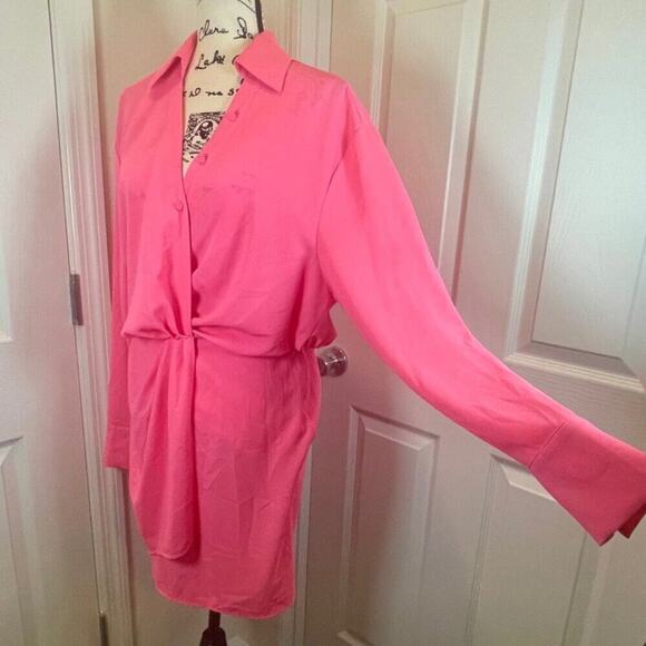 ESSENTIEL ANTWERP MINI DRESS DORSEY TWIST FRONT COLLARED DRAPED SZ 6 HOT PINKC - Picture 9 of 16